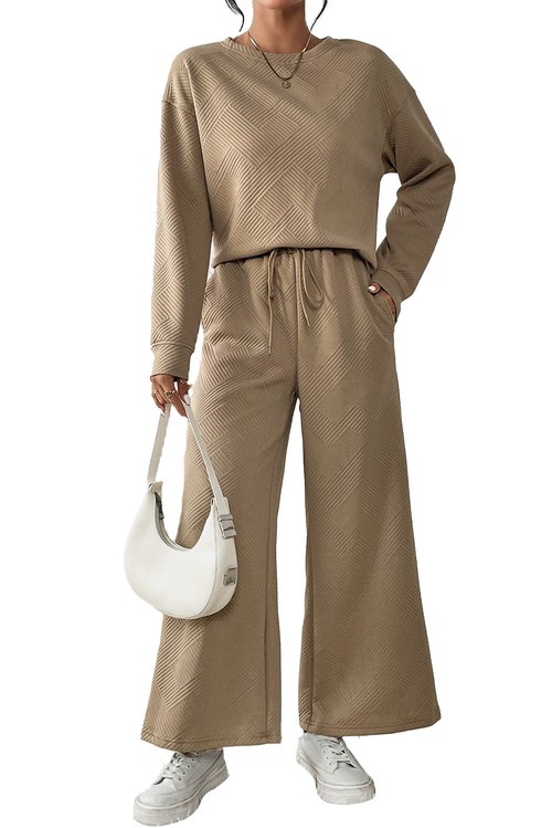 Pale Khaki Ultra Loose Textured 2pcs Slouchy Outfit