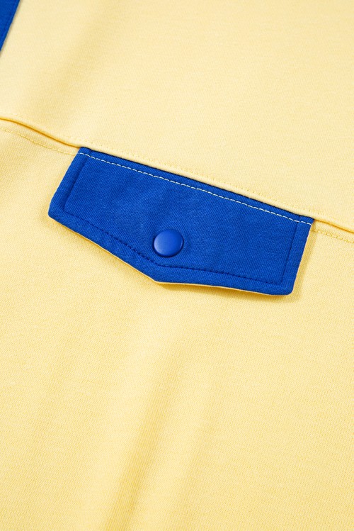 Yellow Color Block Patchwork Half Button Pullover and Shorts 2pcs