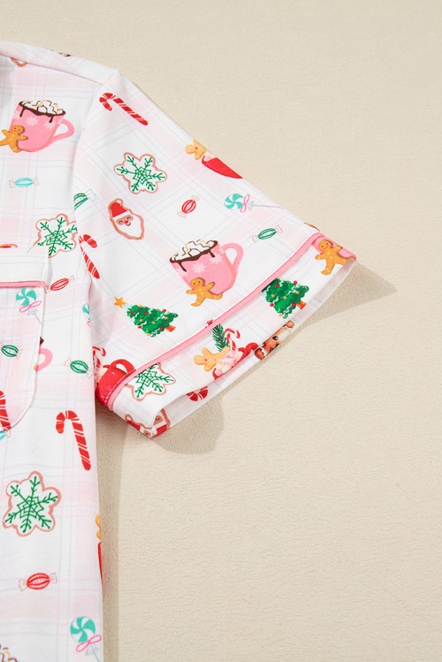 Pink Christmas Spirit Cute Holiday Print Short Sleeve Shirt and