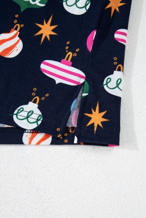 Navy Blue Colorful Christmas Lights Print Shirt and Pants Pajama