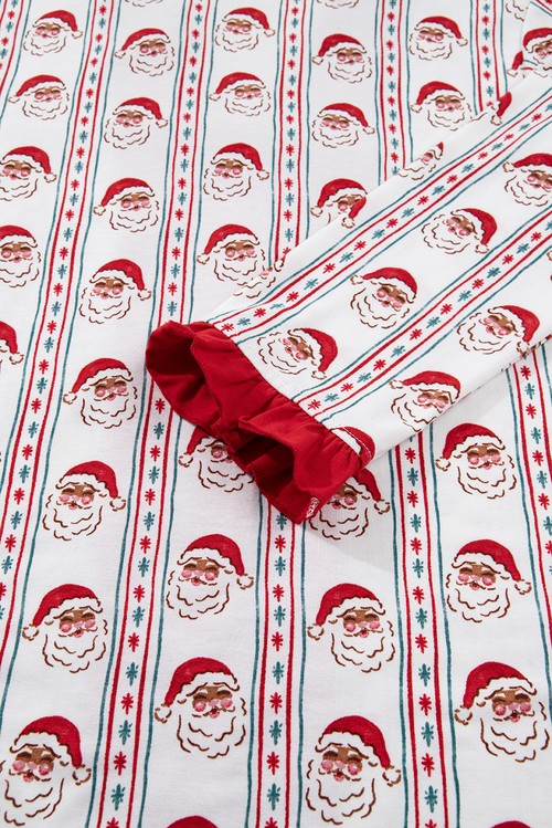 White Santa Stripes Ruffle PJ Set