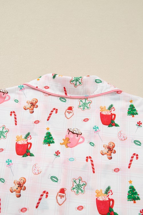 Pink Christmas Spirit Cute Holiday Print Short Sleeve Shirt and
