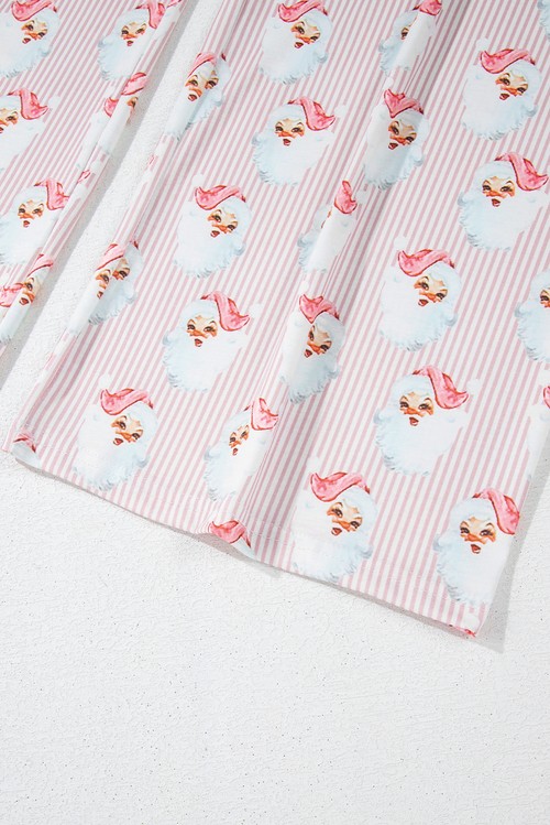 Pink Santa Claus Striped Print Loose Fit Two Piece Lounge