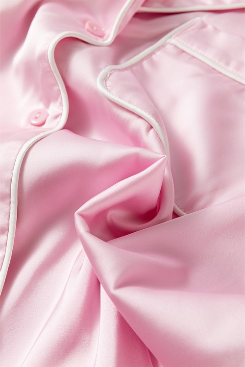 Light Pink Satin Knot Accent Shirt and Ruffled Pants Lounge