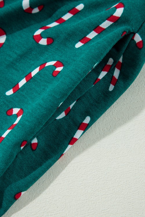 Green Christmas Candy Cane Printed Top and Pants Lounge Set