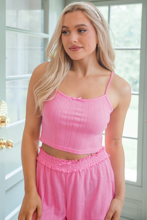 Bonbon Delicate Texture Cropped Cami Shorts and Cardigan 3pcs Lounge