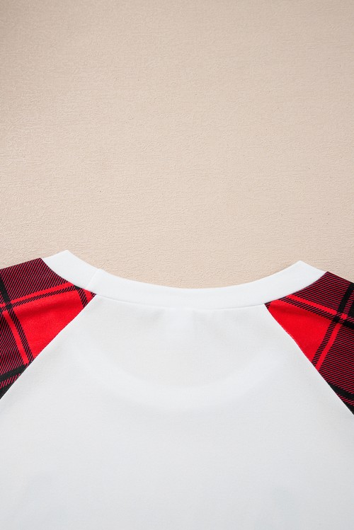 White Christmas Plaid Reindeer Graphic Long Sleeve Lounge Set