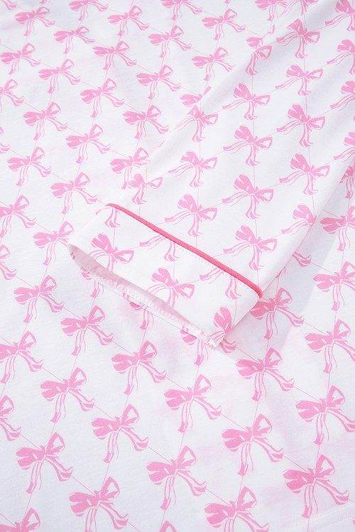 Pink Bow Print Long Sleeve Shirt and Pants Soft Pajama