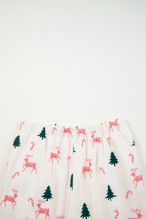 Pink Bow Christmas Tree Print Contrast Striped Banding 2pcs Lounge