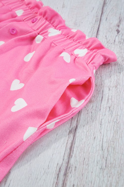 Pink Valentine Heart Print Long Sleeve Tee and Shorts Lounge