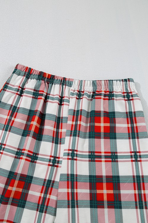 Red Christmas Plaid Print Two Piece Long Sleeve Pajamas Set