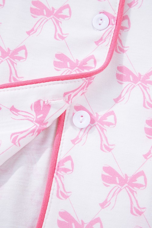 Pink Bow Print Long Sleeve Shirt and Pants Soft Pajama