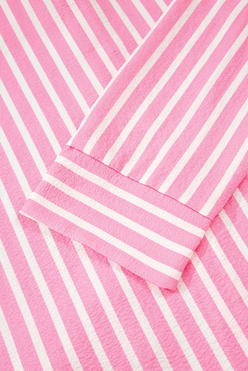 Pink Stripe Buttoned Front Long Sleeve Top and Pants 2