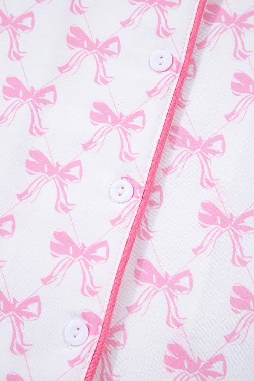 Pink Bow Print Long Sleeve Shirt and Pants Soft Pajama
