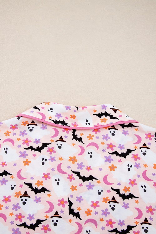 Pink Halloween Eve Haunted Honey Bat Print Pajama Set
