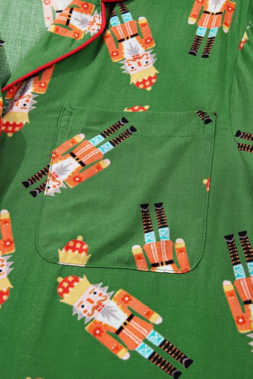 Green Christmas Candy Contrast Trim Bow Knot Silky 2pcs Pajama
