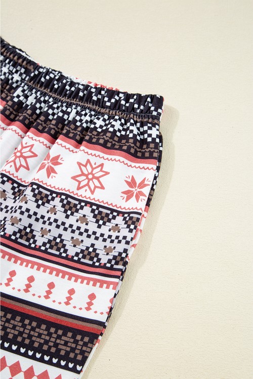Black Retro Christmas Pattern Loose Pullover 2pcs Lounge Pant Set
