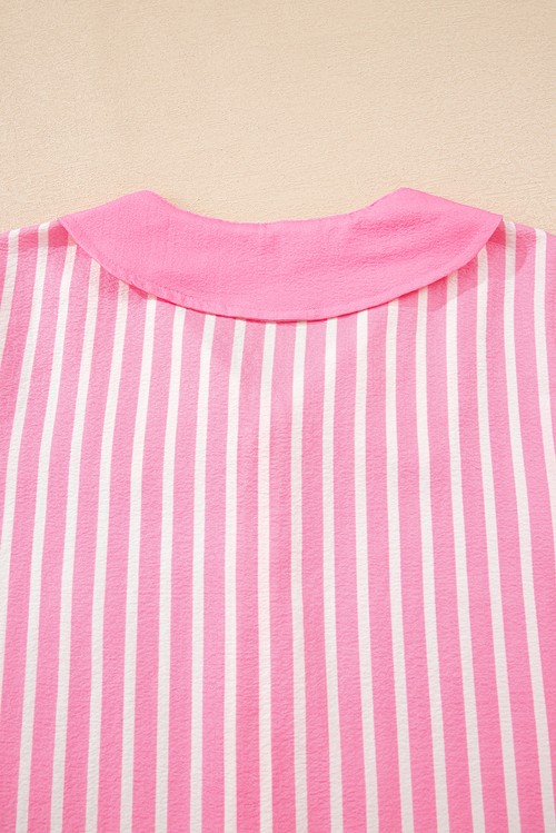 Pink Stripe Buttoned Front Long Sleeve Top and Pants 2