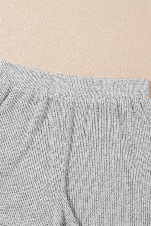 Light Grey 3 Pieces Rib Crop Camisole Matching Shorts Lounge