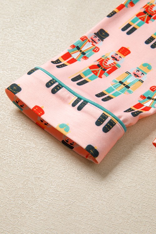 Pink Nutcracker March Long Sleeve Button Up 2pcs Pajama Short