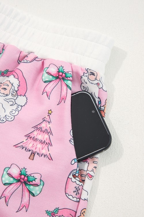 Pink Ho Ho Ho Christmas Fashion Print 2pcs Lounge Short