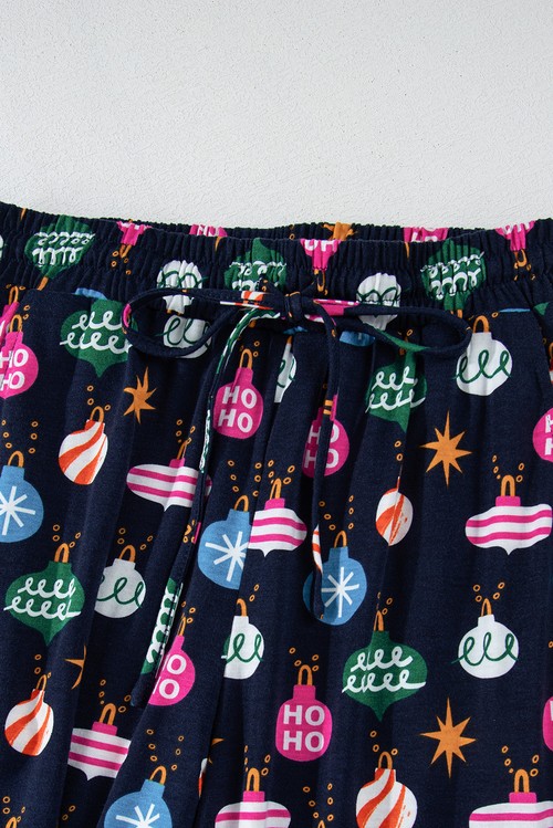 Navy Blue Colorful Christmas Lights Print Shirt and Pants Pajama