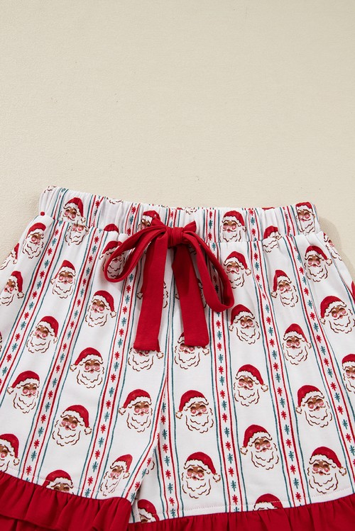 White Santa Stripes Ruffle PJ Set