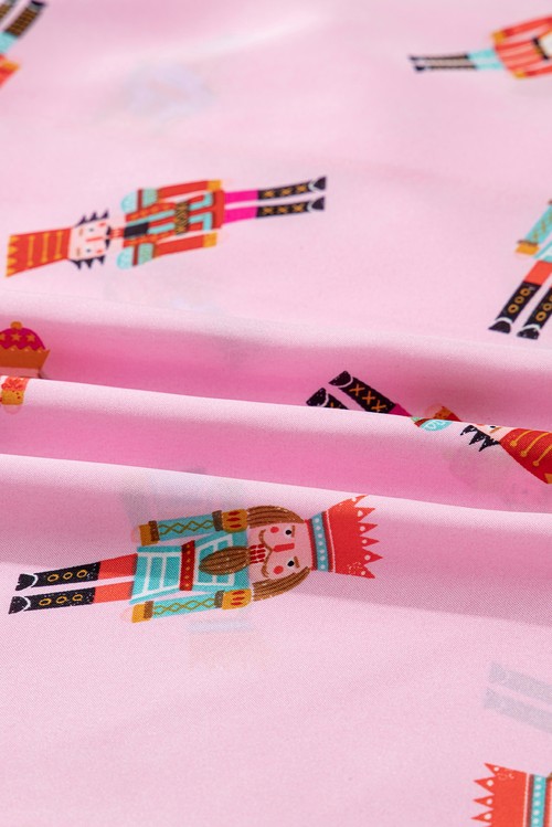 Pink Nutcracker Print Contrast Trim Tied up Bow Silky 2pcs