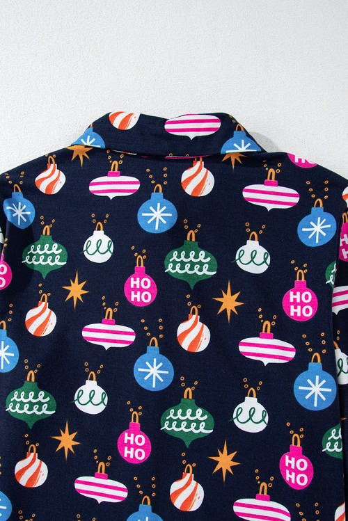 Navy Blue Colorful Christmas Lights Print Shirt and Pants Pajama