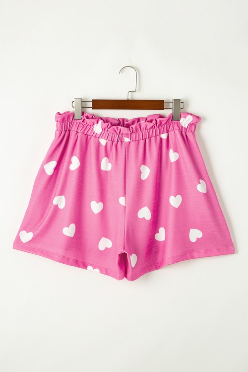 Pink Valentine Heart Print Long Sleeve Tee and Shorts Lounge
