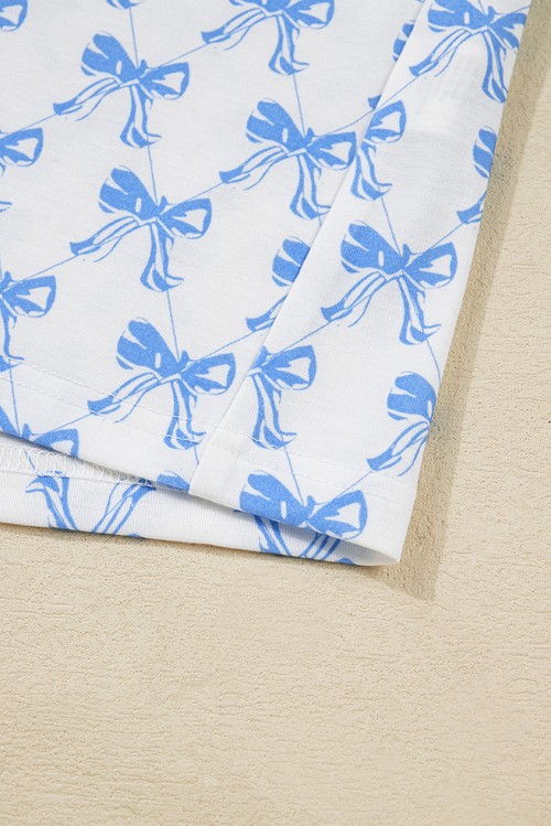 Sky Blue Bow Print Long Sleeve Shirt and Pants Soft