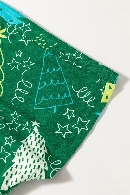 Green Christmas Tree Print V Neck Tee and Pants Lounge