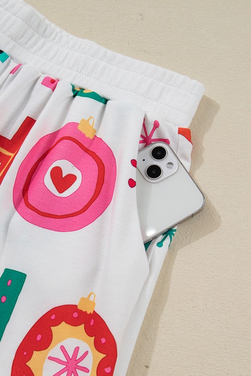 White Ho Ho Ho Christmas Fashion Print 2pcs Lounge Short