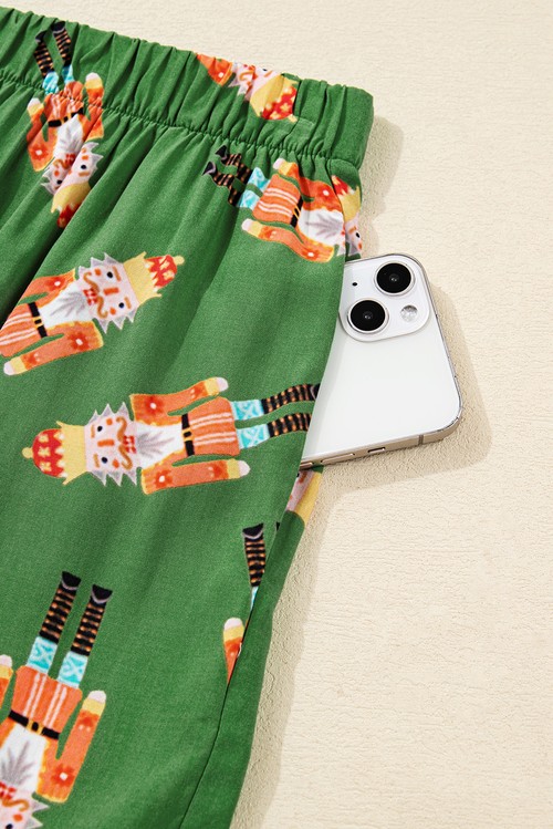 Green Christmas Candy Contrast Trim Bow Knot Silky 2pcs Pajama