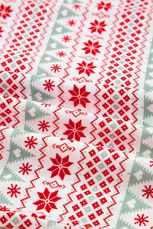 White Christmas Pattern Print Shirt Style Long 2pcs Pajama Set