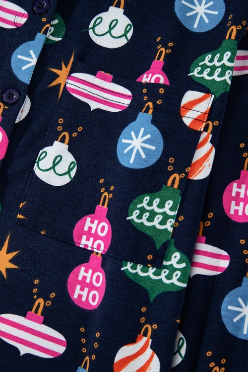 Navy Blue Colorful Christmas Lights Print Shirt and Pants Pajama