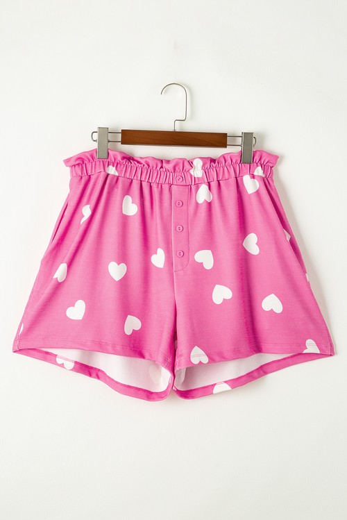 Pink Valentine Heart Print Long Sleeve Tee and Shorts Lounge