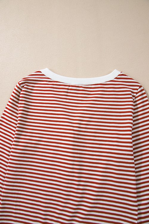 Red Stripe Buttoned V Neck Top and Knotted Waist Pants