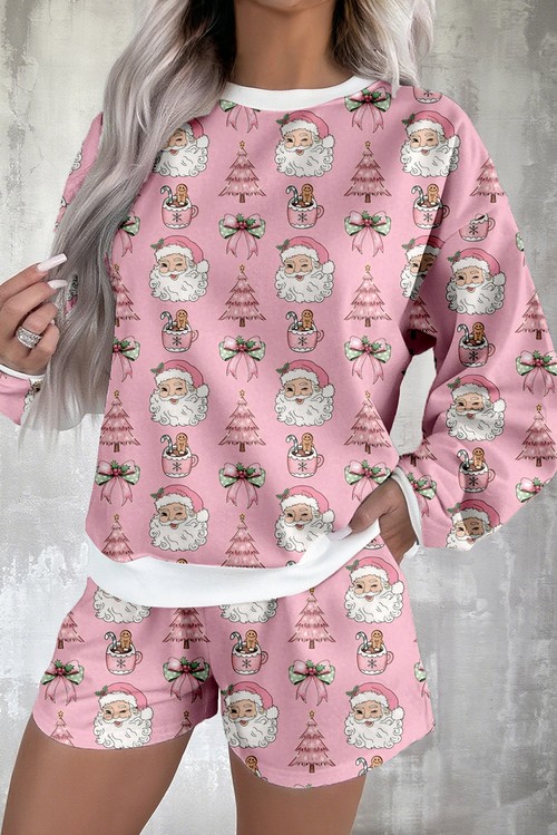 Pink Ho Ho Ho Christmas Fashion Print 2pcs Lounge Short