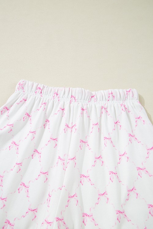 Pink Bow Knot Geometric Print Lettuce Trim Two Piece Lounge