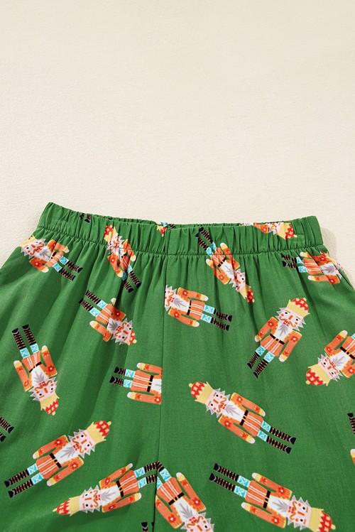 Green Christmas Candy Contrast Trim Bow Knot Silky 2pcs Pajama