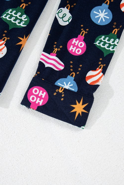 Navy Blue Colorful Christmas Lights Print Shirt and Pants Pajama