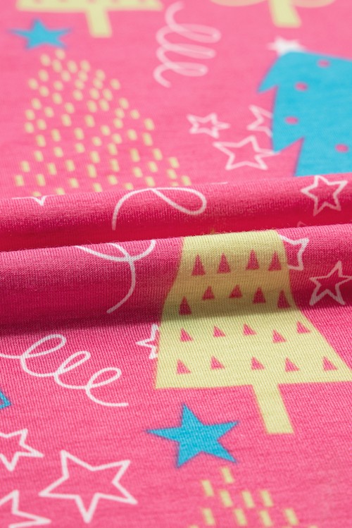 Rose Christmas Tree Print V Neck Tee and Pants Lounge