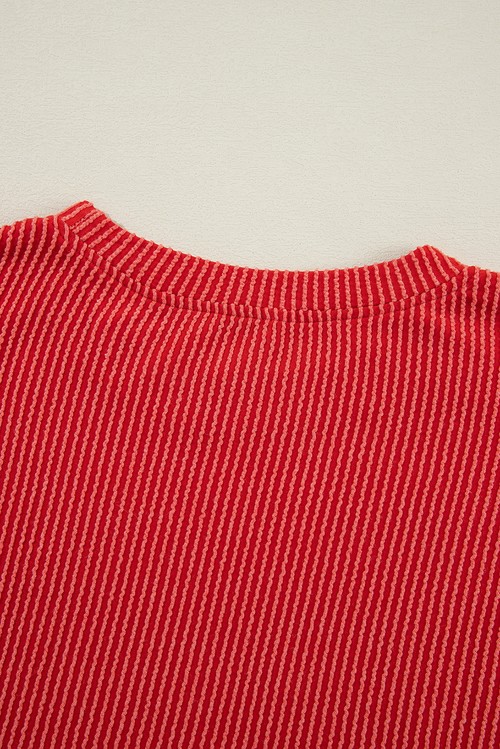 Fiery Red JOLLY Corded Long Sleeve Top and Pockets Pants