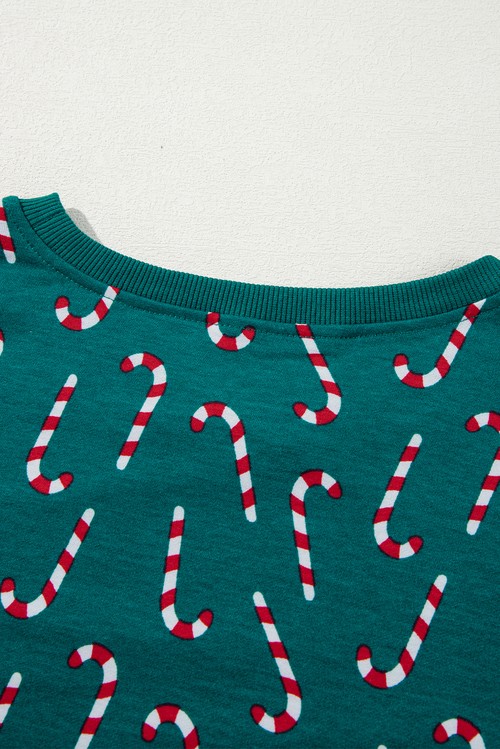 Green Christmas Candy Cane Printed Top and Pants Lounge Set