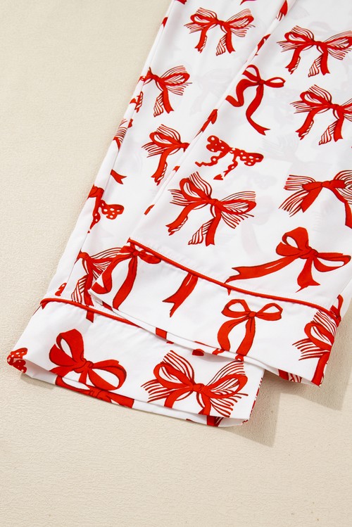 Red Christmas Bow Print Long 2pcs Pajama Set