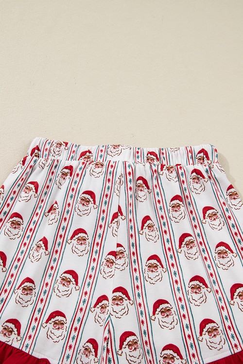 White Santa Stripes Ruffle PJ Set
