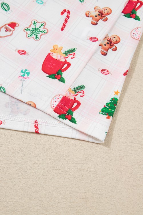 Pink Christmas Spirit Cute Holiday Print Short Sleeve Shirt and