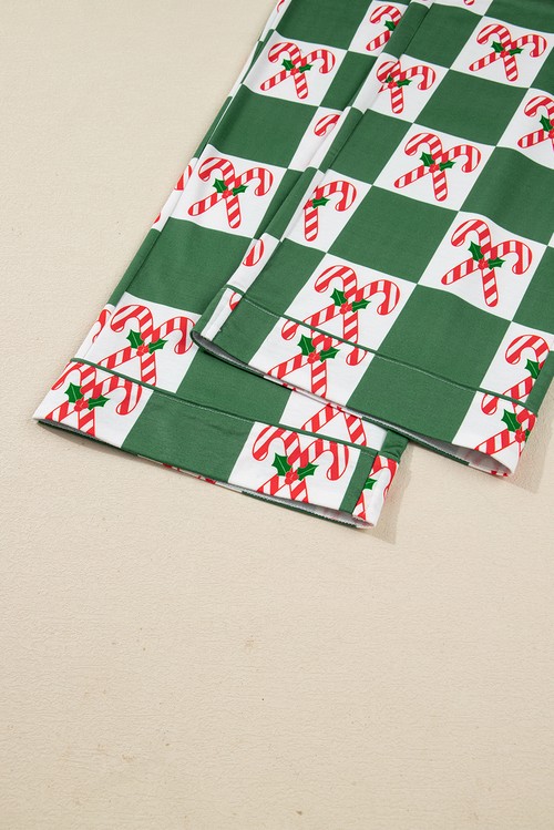 Green Holly Jolly Checkered Pattern 2pcs Long Pajama Set
