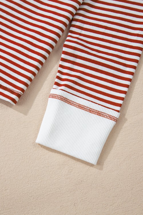 Red Stripe Buttoned V Neck Top and Knotted Waist Pants